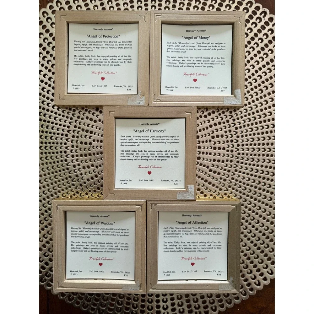 Vintage 1993 Heartfelt Heavenly Accents Kathy Seek Mini Angel Framed Art Set 5